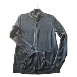 Made For Life Velour Track Jacket Zip Front Mock Neck Blue Womens Medium